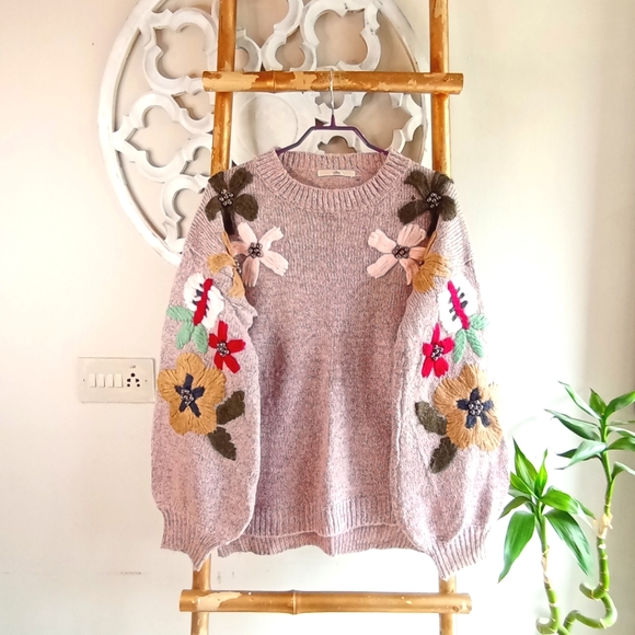 Alto Sweaters - Embroidered Floral Oversized Sweater